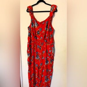 Loft plus red flowered flutter sleeve wide leg romper